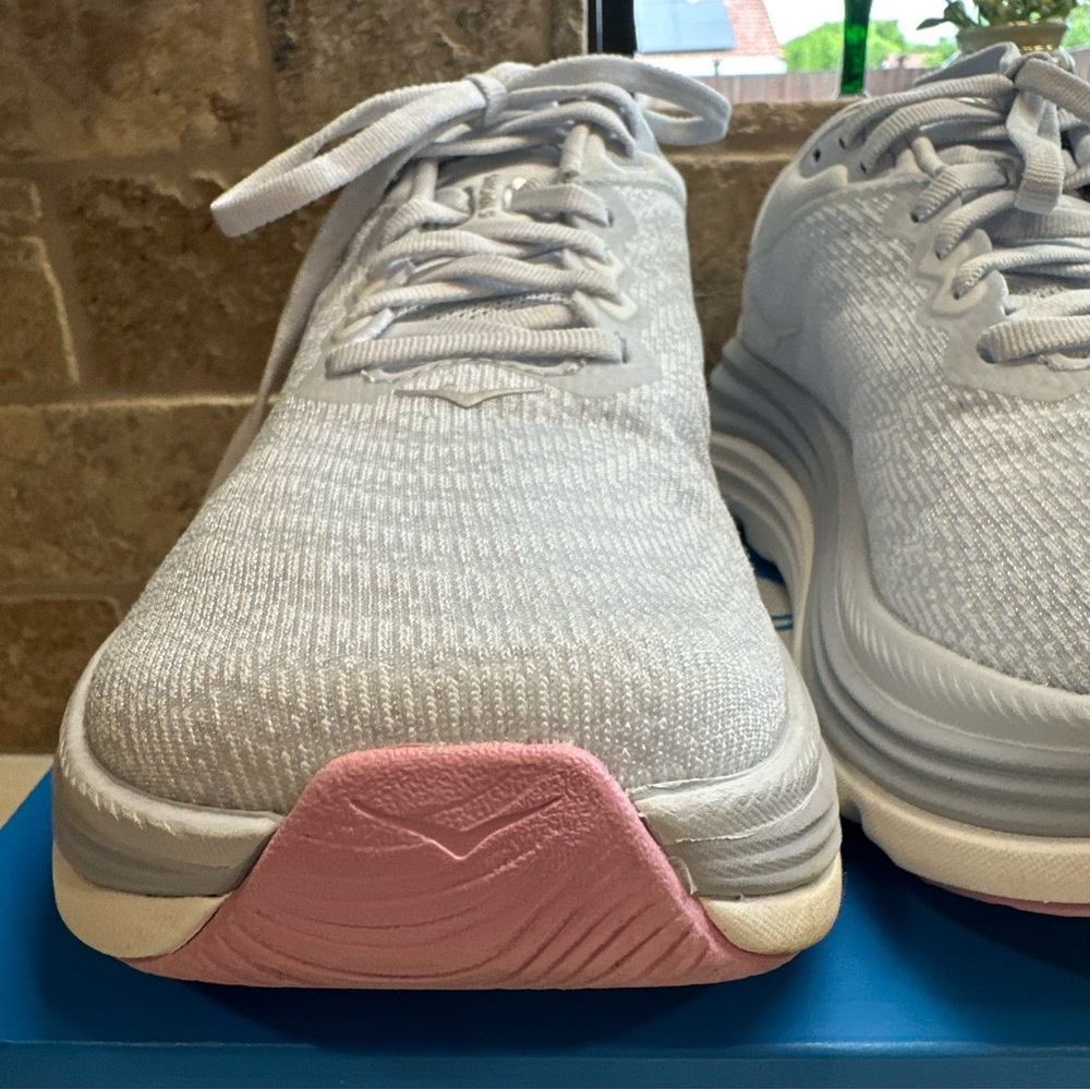 Hoka White Athletic Shoes with Pink Heel Loop - Picture 7 of 16